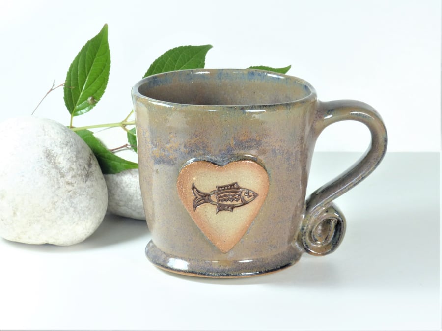 Fish in a deep pool Mug - Handmade Wheelthrown Stoneware Ceramics