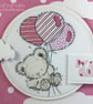 Handmade new baby girl card - teddy with balloons - Image 3