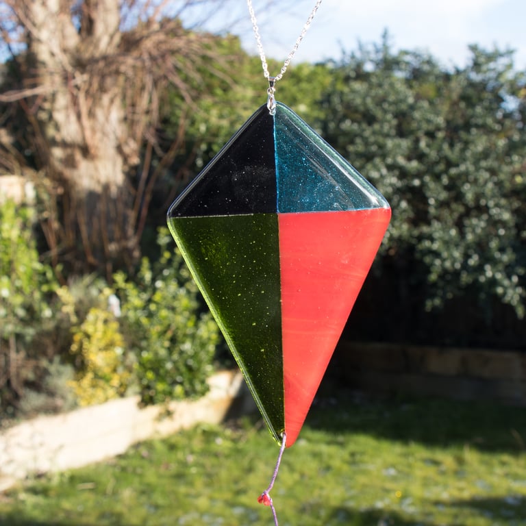 Purple, Blue, Red and Green Fused Glass Kite - 6185