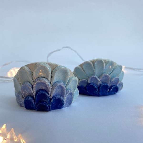Set of two Ceramic Tea Light Holders (BLUE)