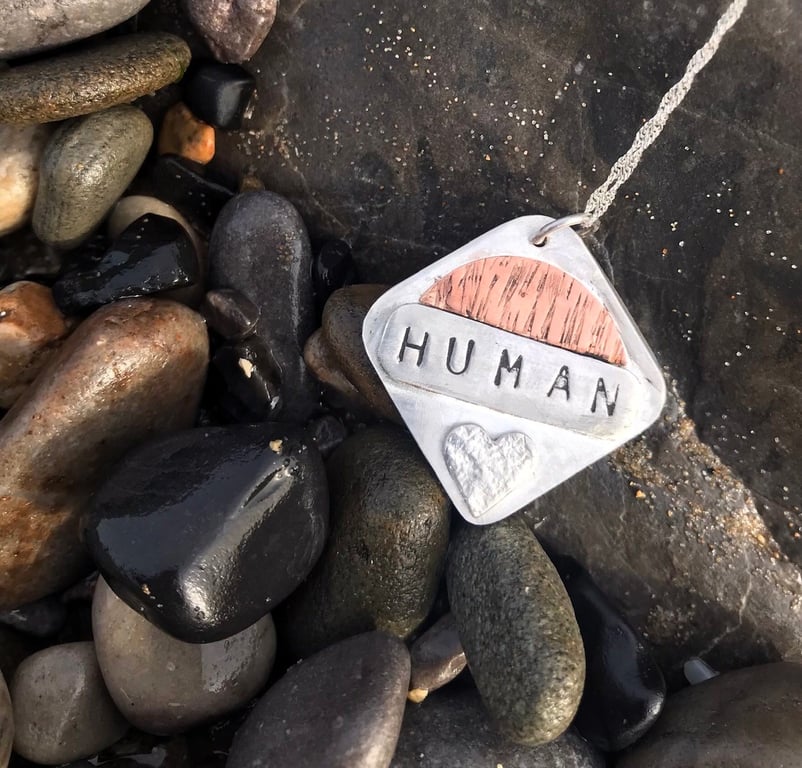 Handmade Sterling Silver 925 Copper Stamped Pendant Necklace - Unique Jewellery