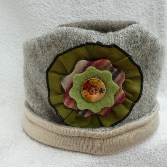 Wool Hat Created from Up-cycled Sweaters. Oatmeal and Beige