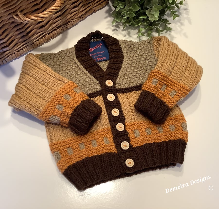 Baby Boy's Hand Knitted Cosy Warm Cardigan  1-2 years 
