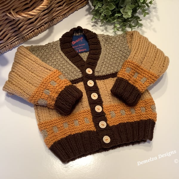 Baby Boy's Hand Knitted Cosy Warm Cardigan  1-2 years 