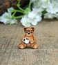 Coffee Bear Pin, Handmade Tiny Wooden Teddy Badge, Coffee Lover Gift