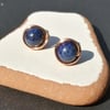 Copper wrapped blue stone stud earrings