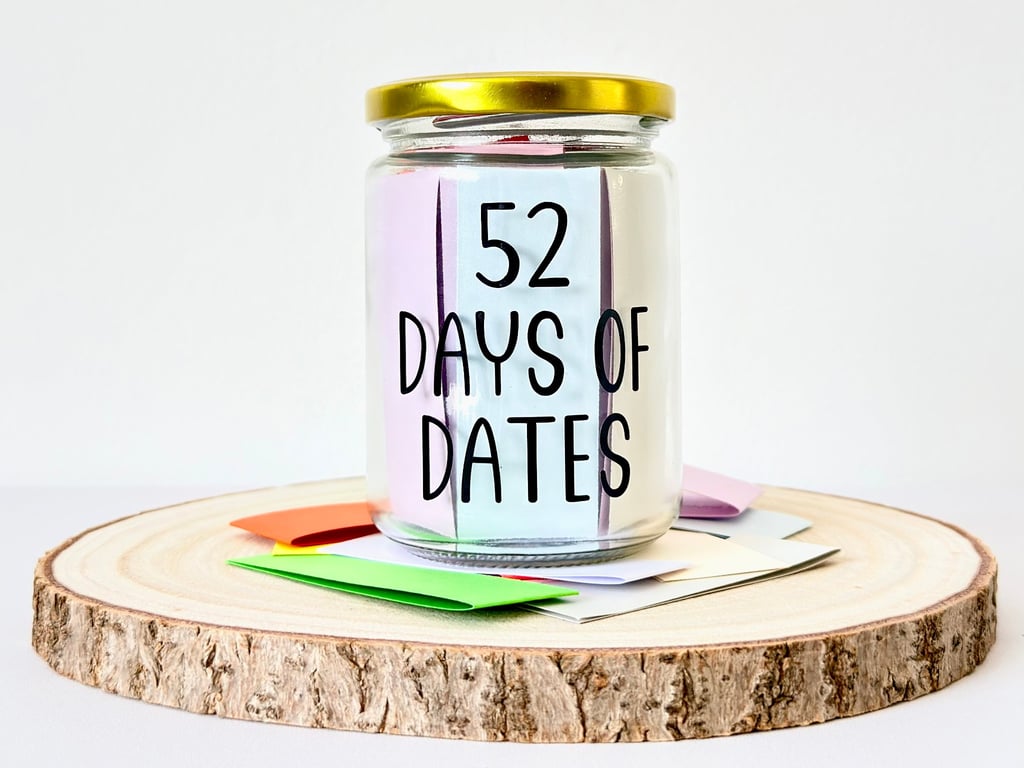 Date Idea Jar, 52 Dates, Anniversary Gift, Couple Gifts, Wife Husband Girlfriend