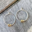 Sterling Silver 15mm Hoop Earrings with Small Gold Filled Rondelles