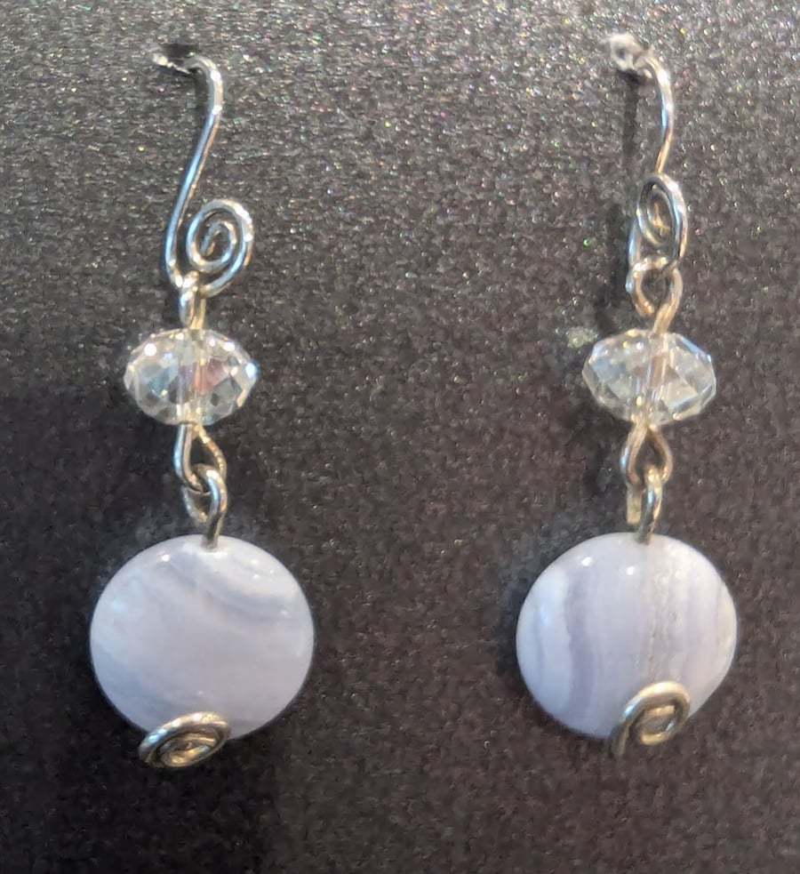 Blue Lace Agate and Chinese Crystal drops with Sterling Silver Earwires