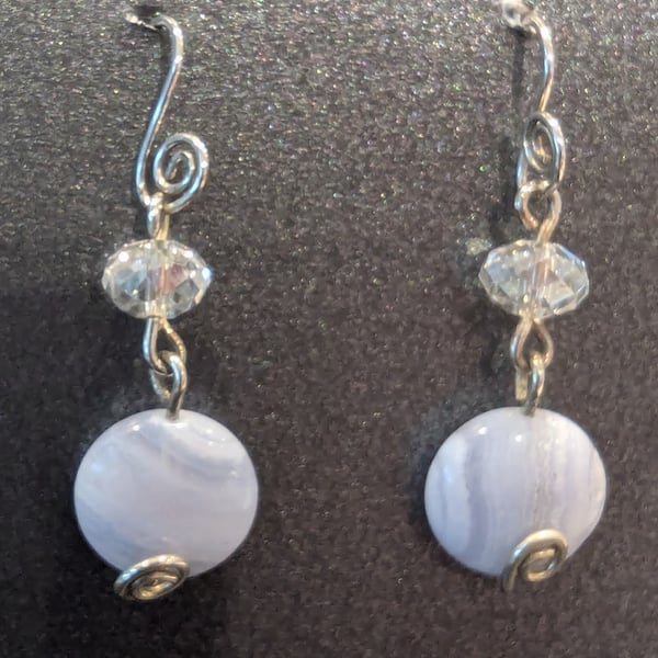 Blue Lace Agate and Chinese Crystal drops with Sterling Silver Earwires