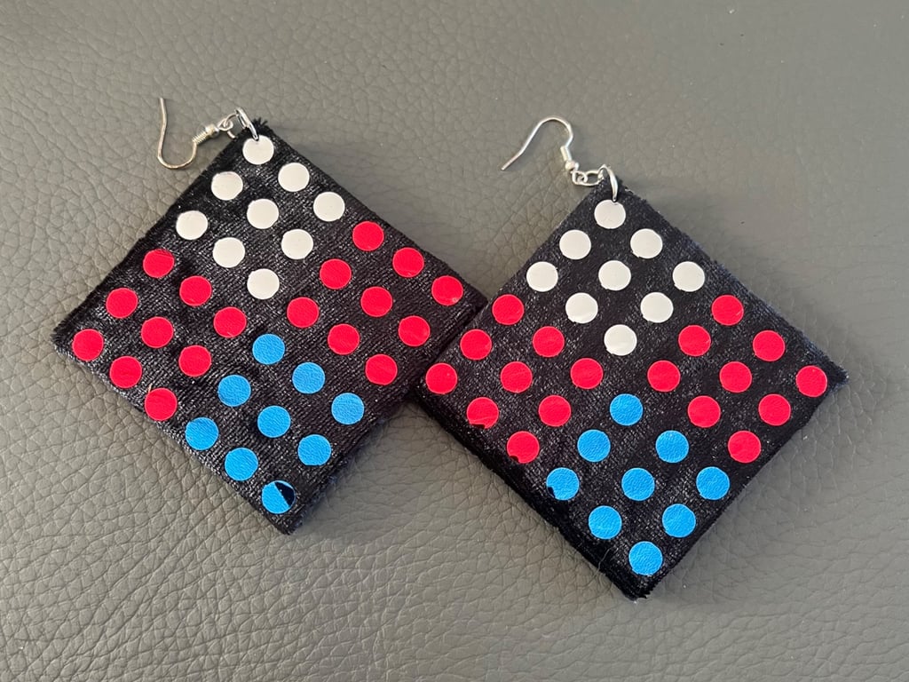 Colourful Handmade Polka Dot Fabric Earrings - Bold Statement Square Earrings 