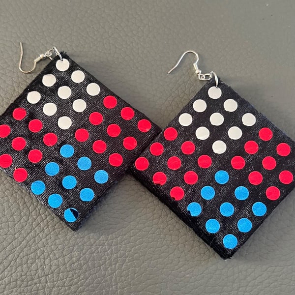 Colourful Handmade Polka Dot Fabric Earrings - Bold Statement Square Earrings 