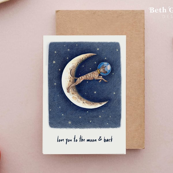 Greyhound Love Card - Space Dog Card, Love you to the Moon and back, Podenco