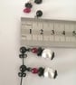 white, red & black earrings, dangle pearl & quartz  - Image 3