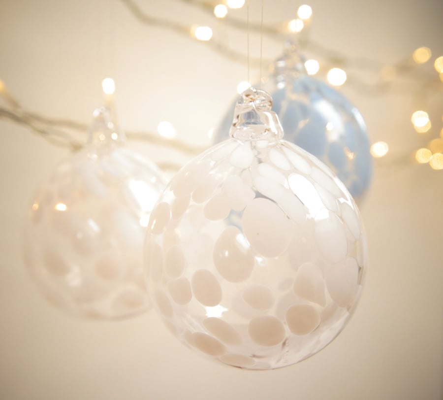 Snow White Handmade Blown Glass Bauble