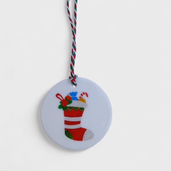 Christmas Stocking Round Ceramic Christmas Decoration Tree Ornament