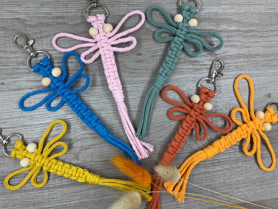 Macrame dragonfly keychain