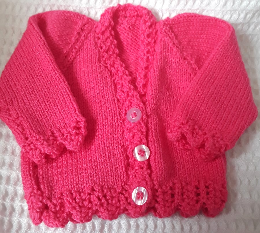 Hand knitted pink baby cardigan 16 inch 