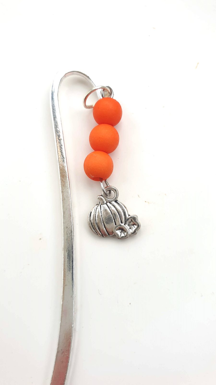 Metal Bookmark with Orange Beads and a cute Pumpkin charm! 