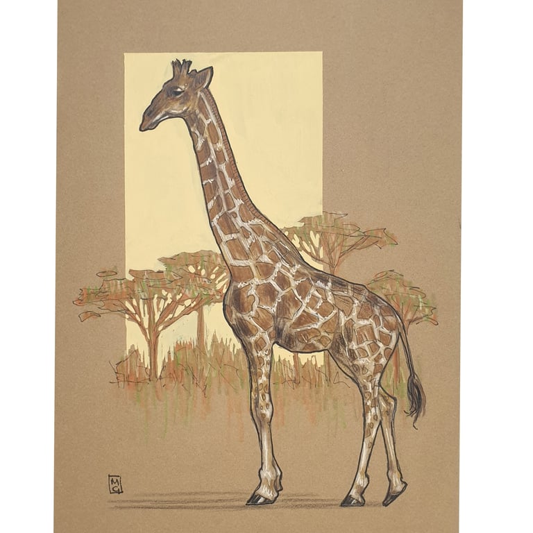 Giraffe Wall Art - Original drawing, wildlife artwork
