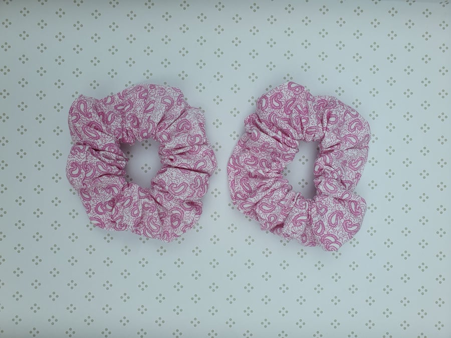 Hair Scrunchies, pair, patterned cotton, large
