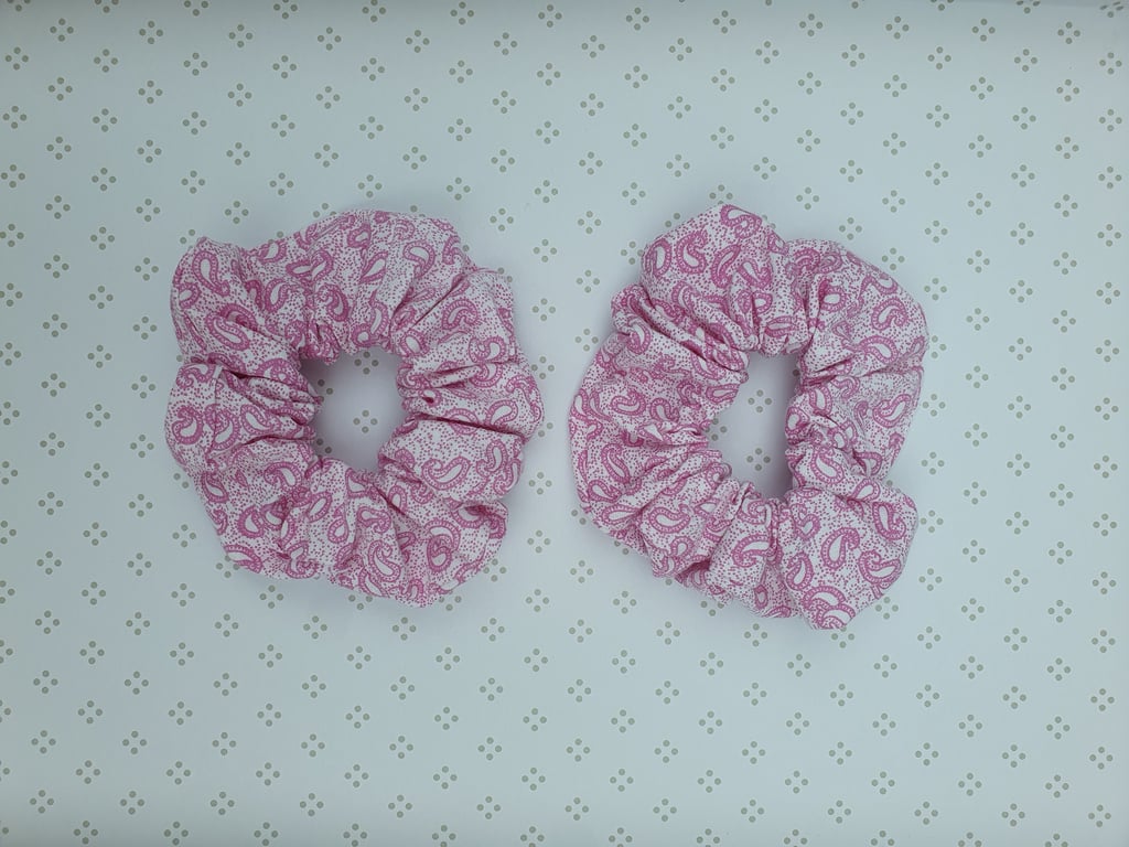 Hair Scrunchies, pair, patterned cotton, large