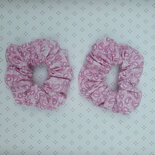 Hair Scrunchies, pair, patterned cotton, large