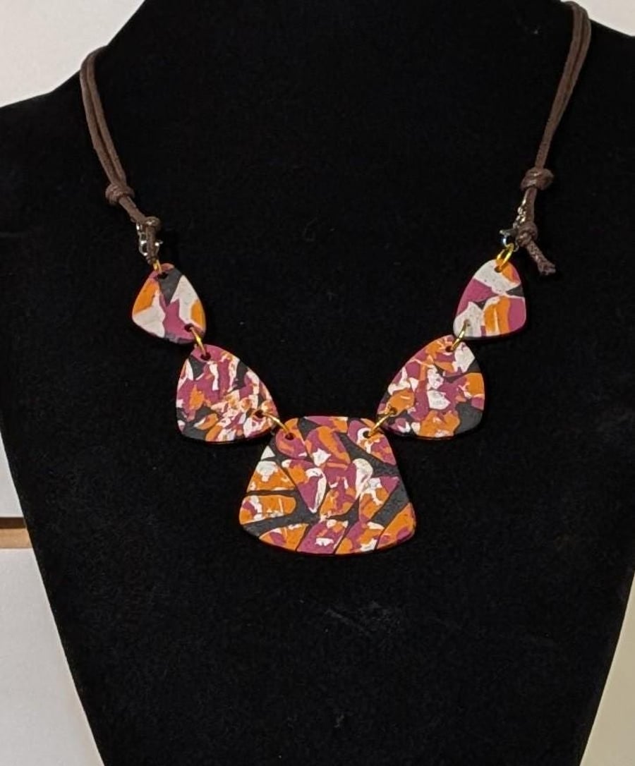 Handmade Polymer Clay Statement Necklace Abstract Pendant, Modern Artistic Jewel