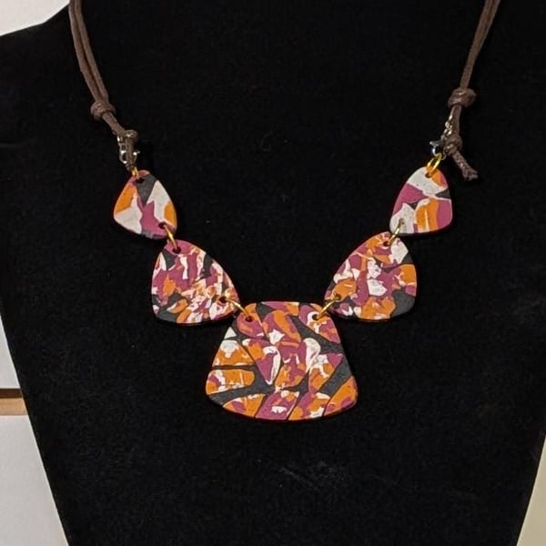 Handmade Polymer Clay Statement Necklace Abstract Pendant, Modern Artistic Jewel