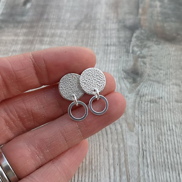 Sterling Silver Textured Disc Stud Earrings with Hoops