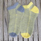 Mismatched ankle socks, Yellow and grey stripe socks, Merino wool sport socks