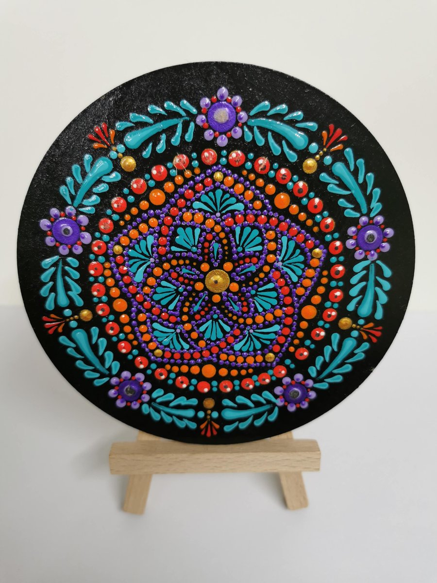 Hand painted multicoloured mandala coaster