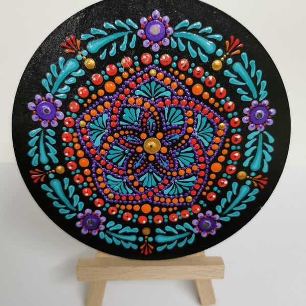 Hand painted multicoloured mandala coaster