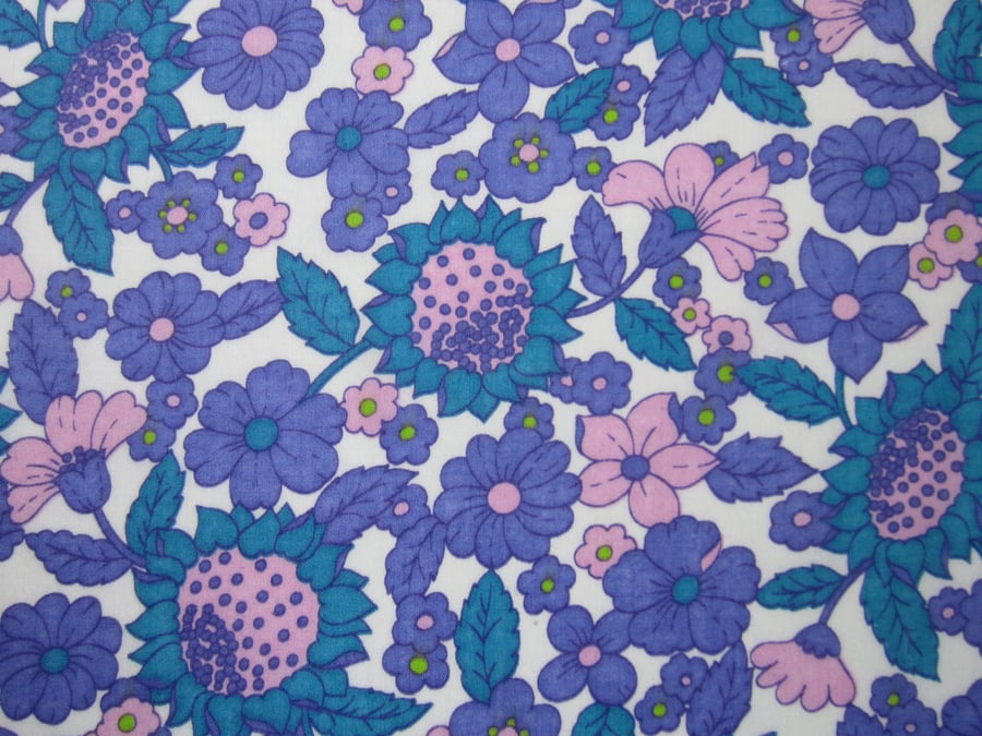 1.5 Metres of Unused Vintage 1970 s Lilac and Purple Floral Fabric