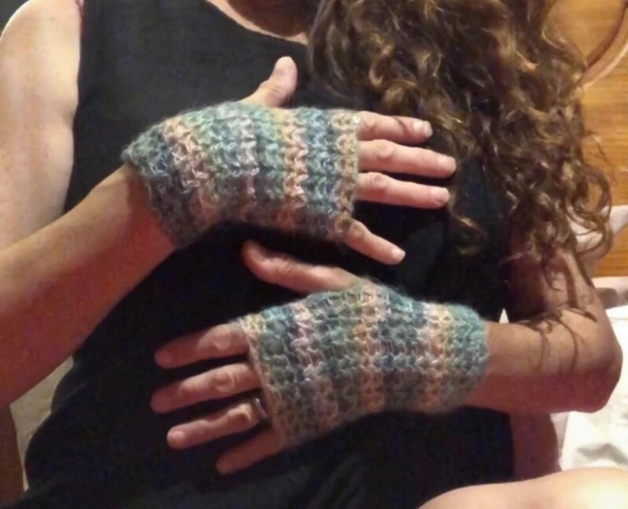 Hand crocheted fingerless gloves 