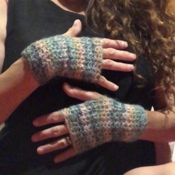 Hand crocheted fingerless gloves 