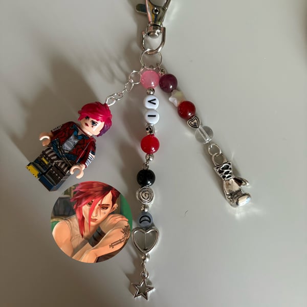 Vi Arcane and League of Legends inspired handmade minifigure keychain