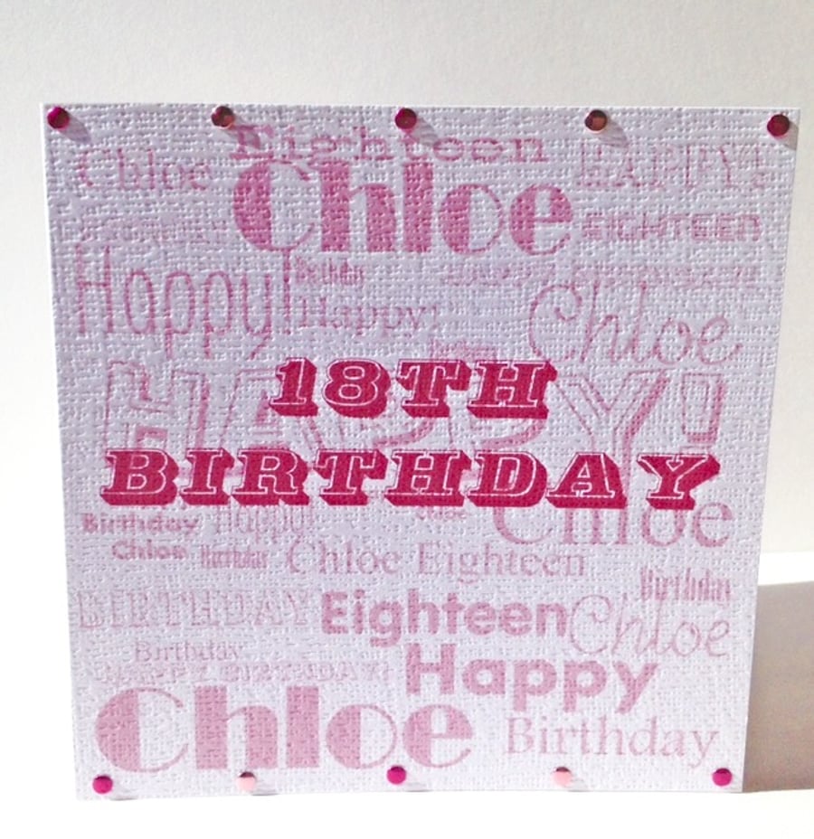Typeography Style Personalised Birthday Card,Hand Finished Greeting Card