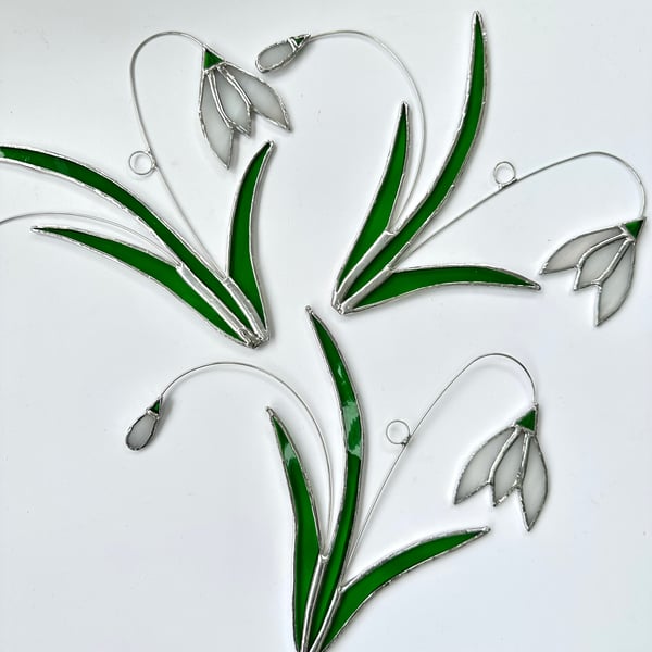 Stained Glass Snowdrop Suncatcher - Handmade Hanging Decoration