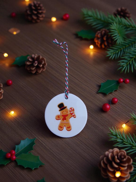 Gingerbread Man Round Ceramic Christmas Decoration Tree Ornament
