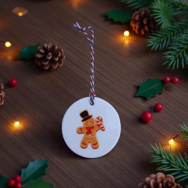 Gingerbread Man Round Ceramic Christmas Decoration Tree Ornament