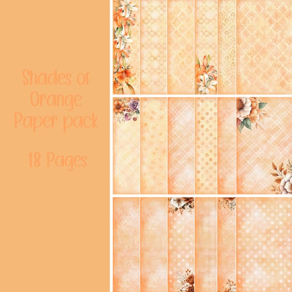 Shades of Orange Paper pack Scrapbooking, Ephemera, Digital Download