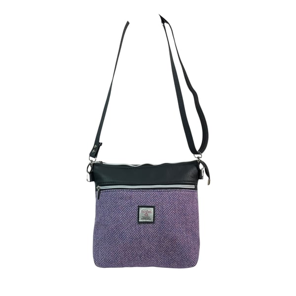 Genuine leather and Harris tweed handbag