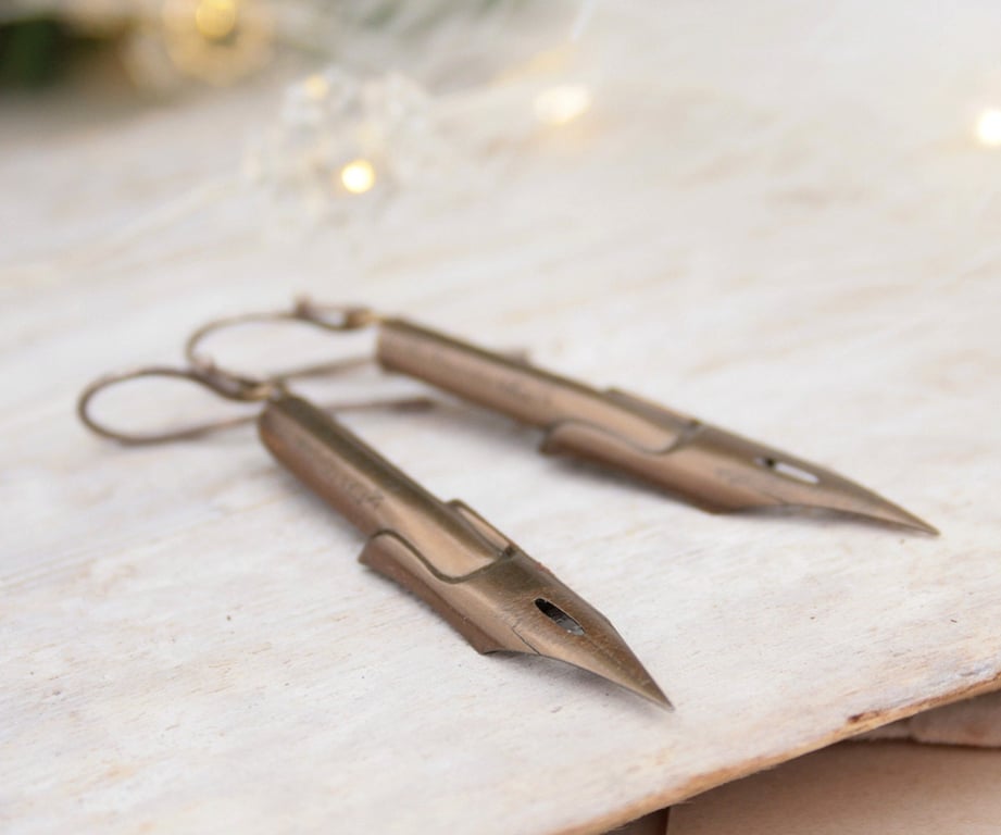 Funky Dangle Earrings Bronze Pen Nib jewellery