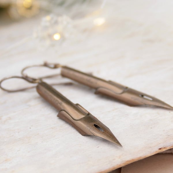 Funky Dangle Earrings Bronze Pen Nib jewellery