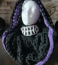 Crocheted Badlands Hood Distressed Hooded Shawl Style Wrap - Purple - Image 3