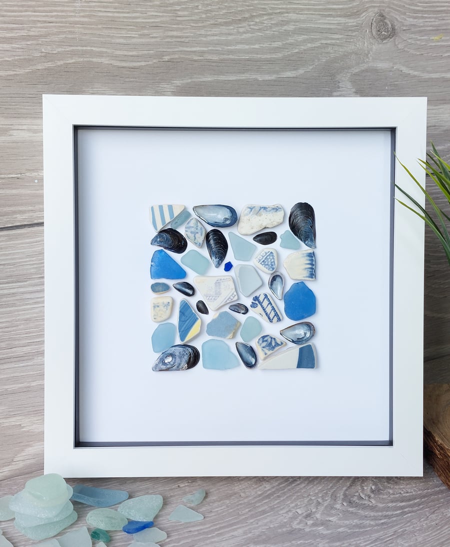 Ocean blues beachcombing art frame