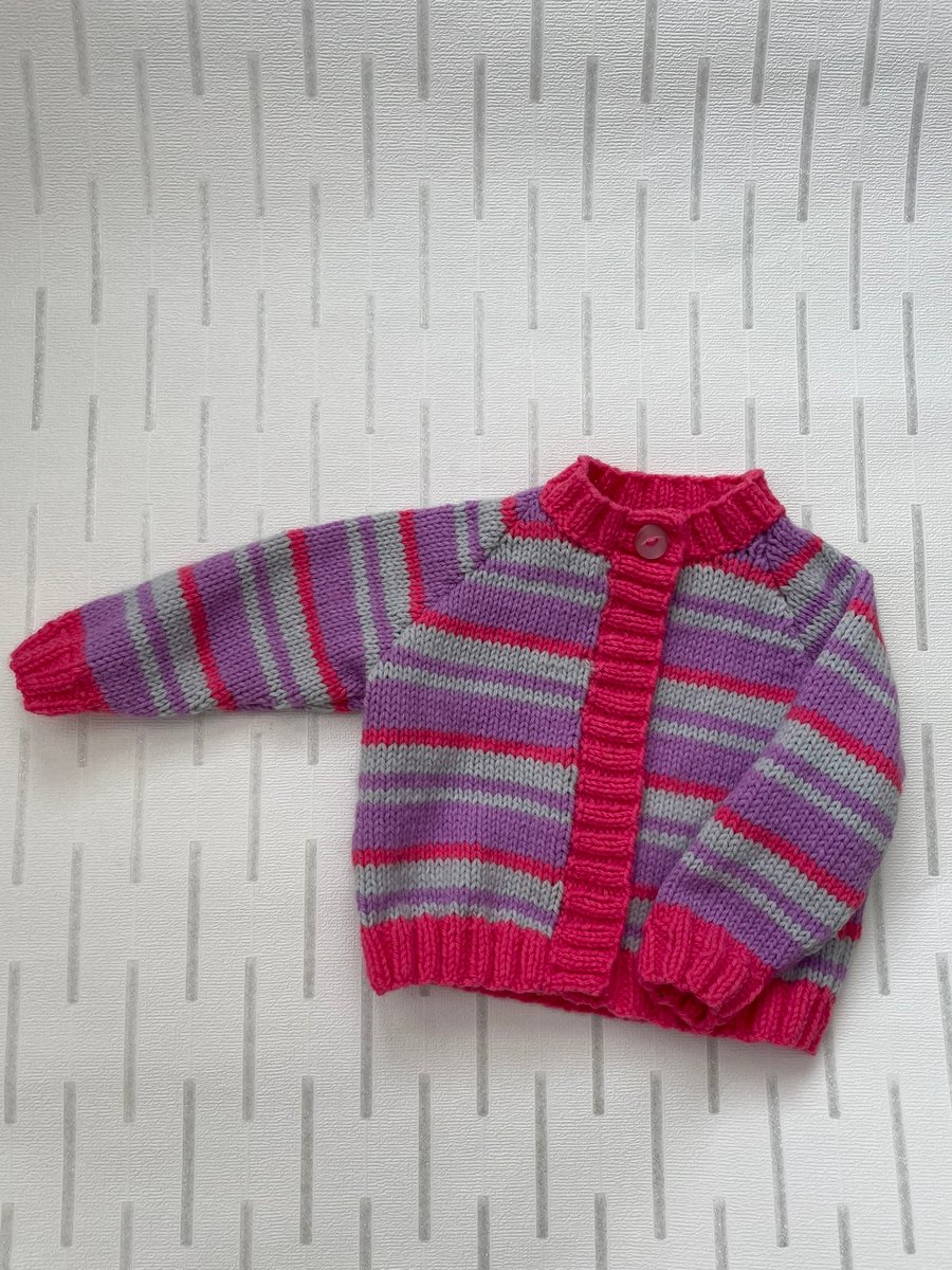 Pink, lilac and grey striped cardigan