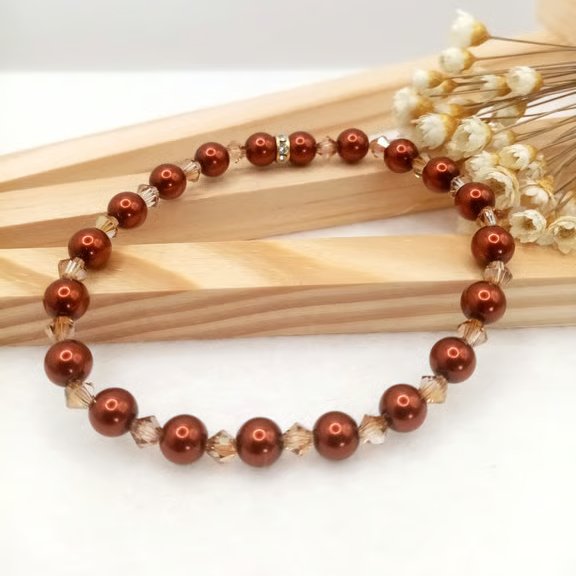 Stretch Bracelet - Dark Copper Preciosa Crystal Pearl Bracelet 