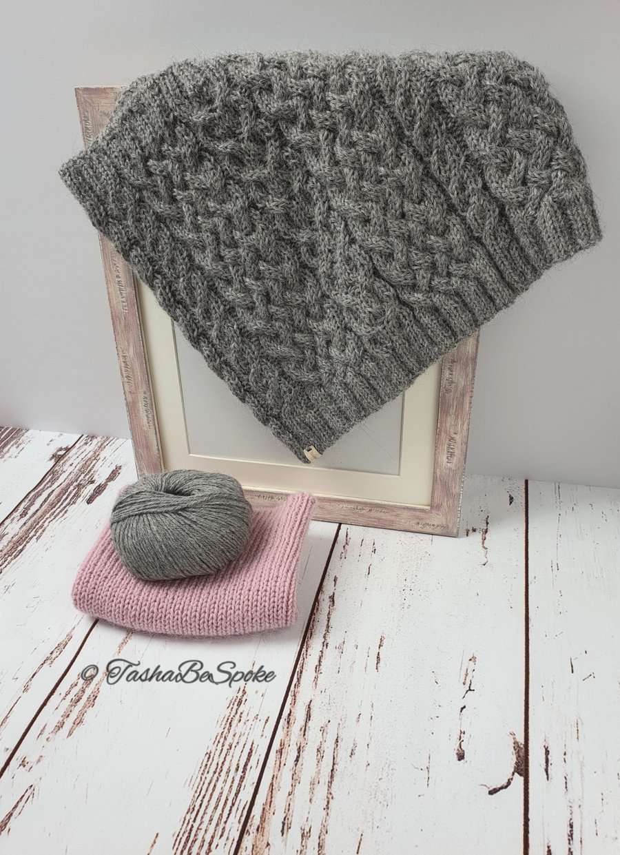 Hand knitted scarf, Alpaca grey cable knit snood, Neck warmer, Gift for women 